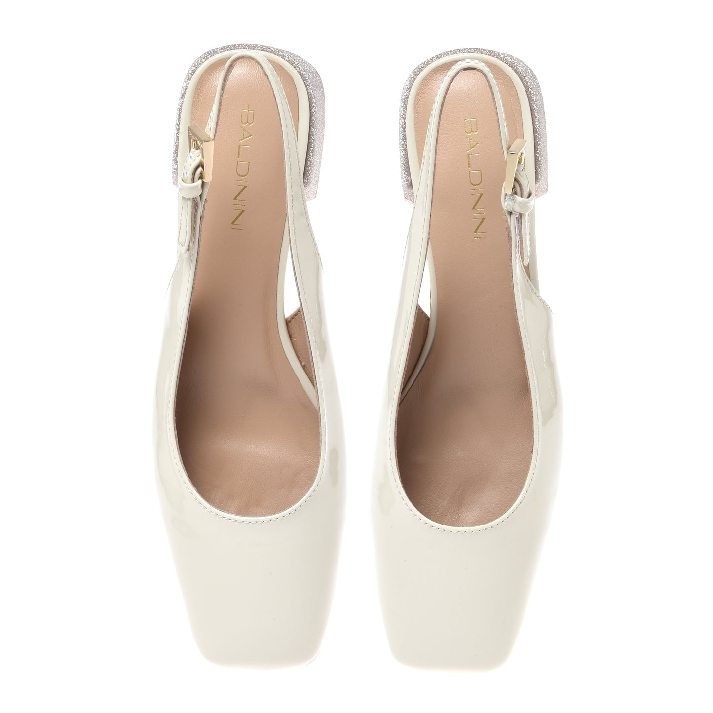 Off-white patent leather slingback