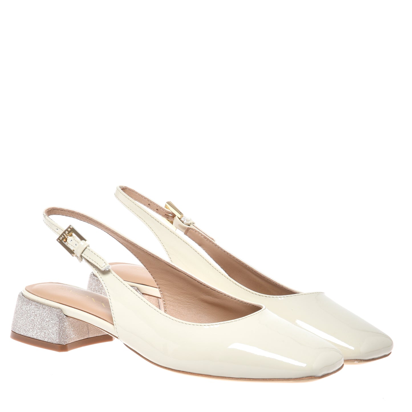 Off-white patent leather slingback
