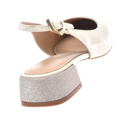 Off-white patent leather slingback