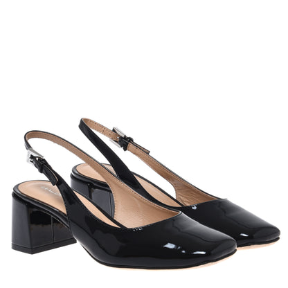 Slingback en cuir verni noir