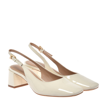 Slingback en vernis blanc cassé