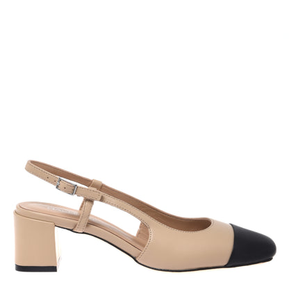 Slingback in pelle nera e nude
