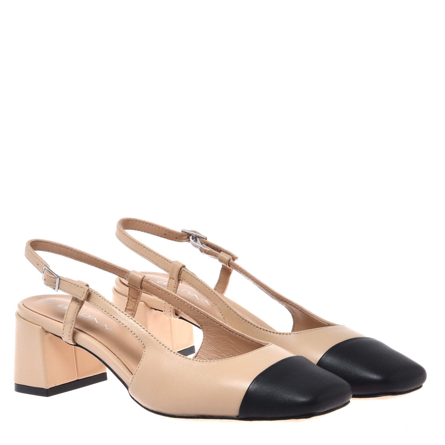 Slingback in pelle nera e nude