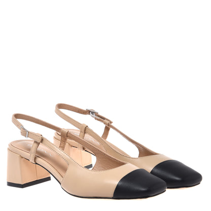 Slingback in pelle nera e nude