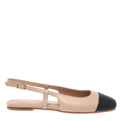 Slingback en cuir noir et nude