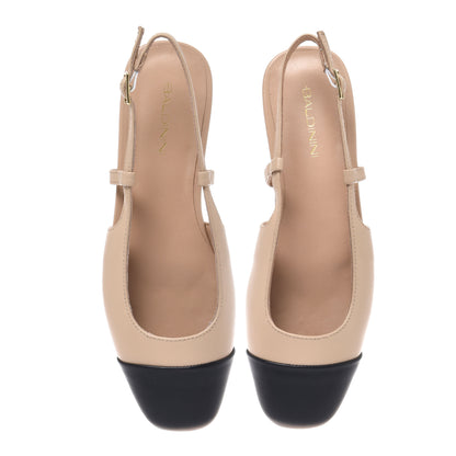 Slingback en cuir noir et nude
