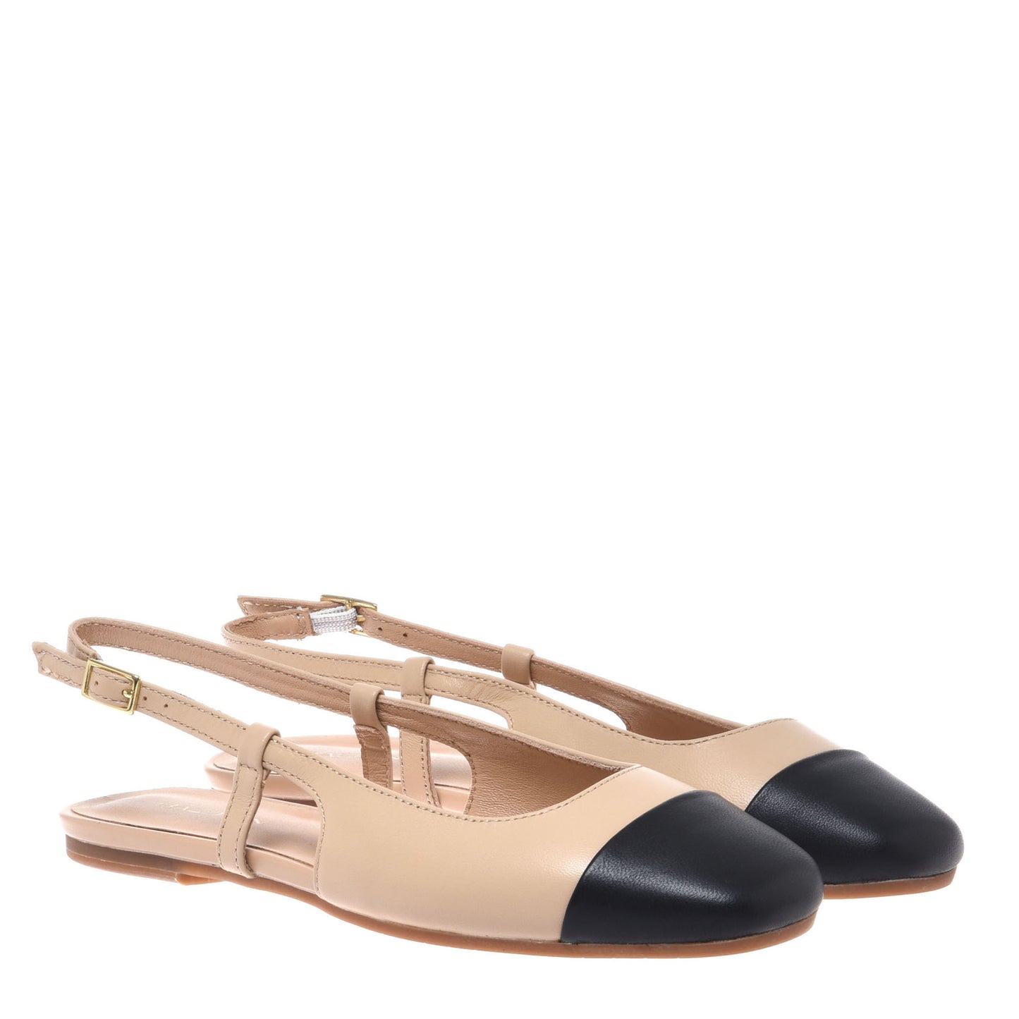 Slingback en cuir noir et nude