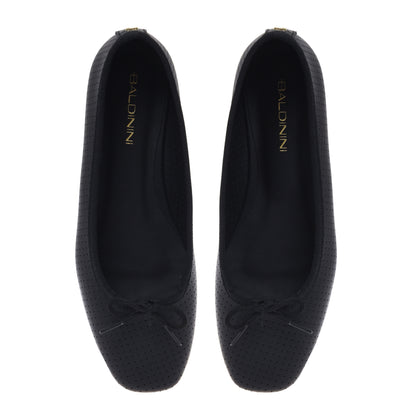 Black openwork nappa leather ballet flat