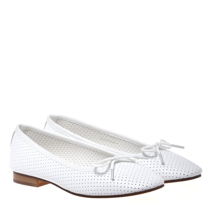 Ballerine en cuir nappa ajouré blanc
