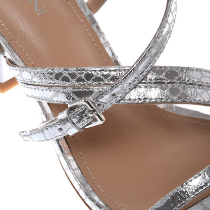 Silver python print leather sandal