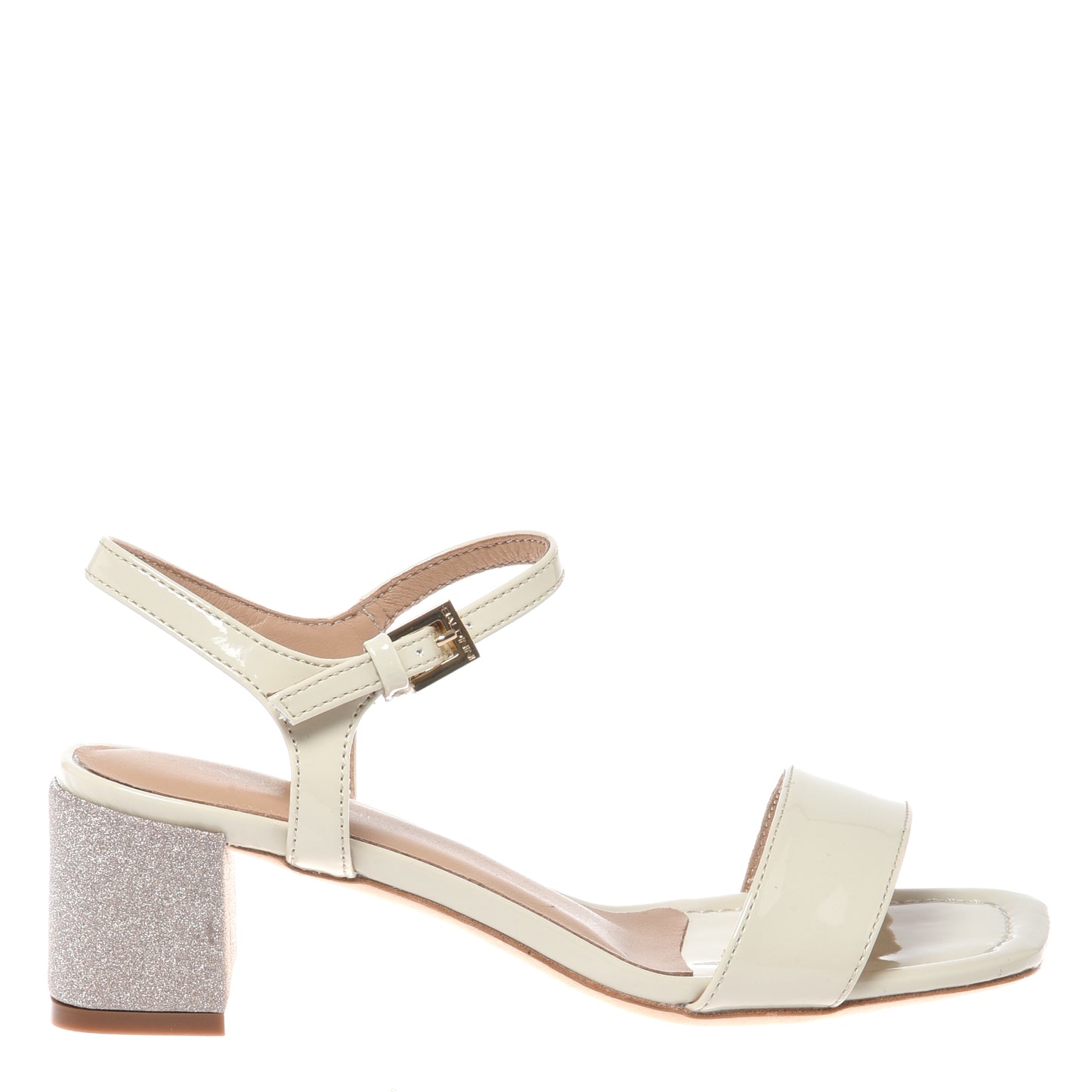 Off-white patent leather sandal