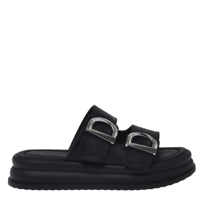 Black leather mule