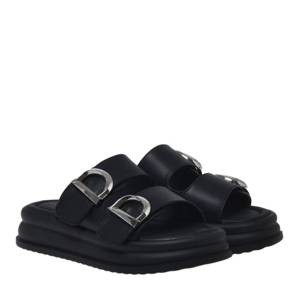 Black leather mule
