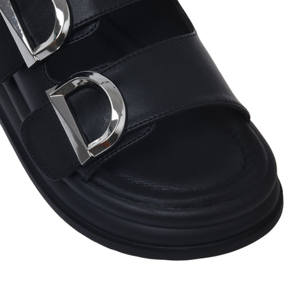 Black leather mule