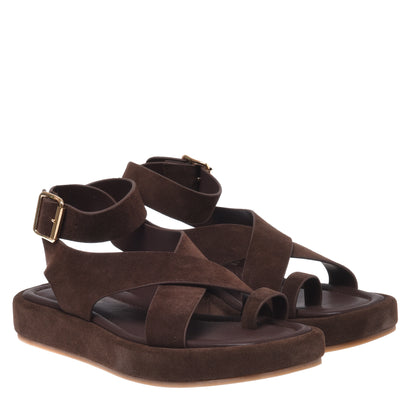 Sandale en daim marron foncé