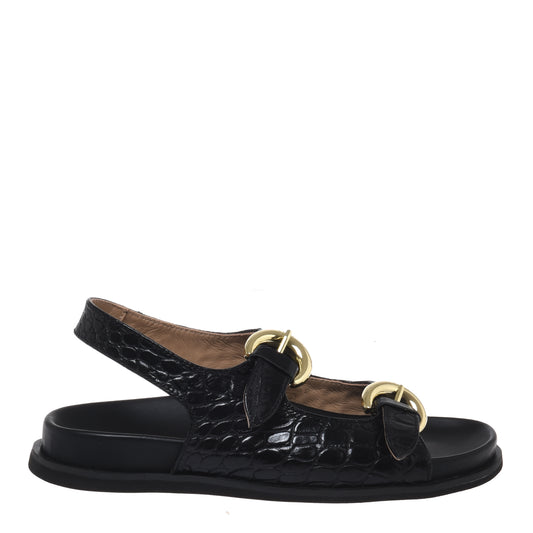 Sandale en imprimé croco noir
