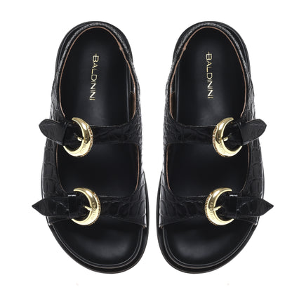 Sandale en imprimé croco noir