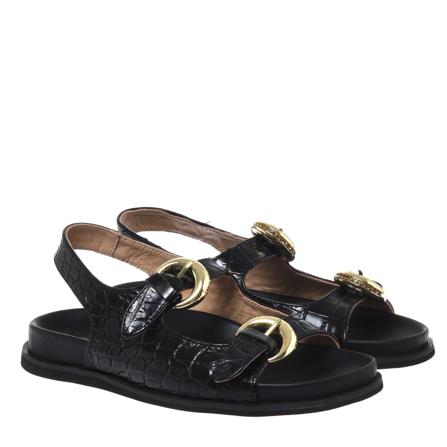 Sandale en imprimé croco noir