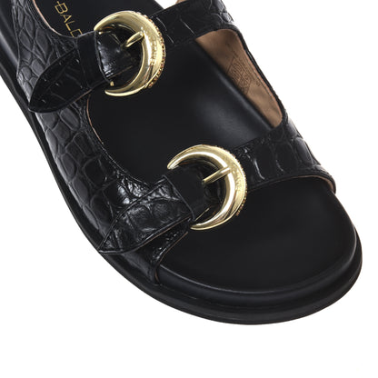 Sandale en imprimé croco noir