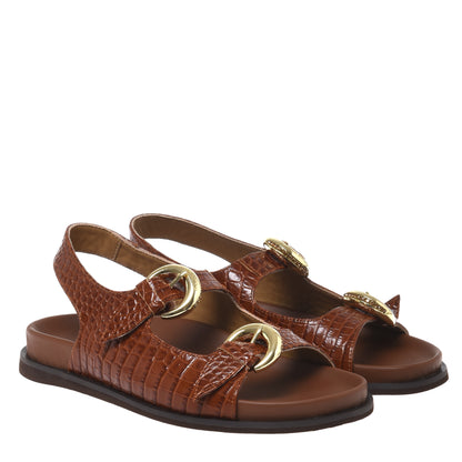 Sandale en imprimé croco cuir