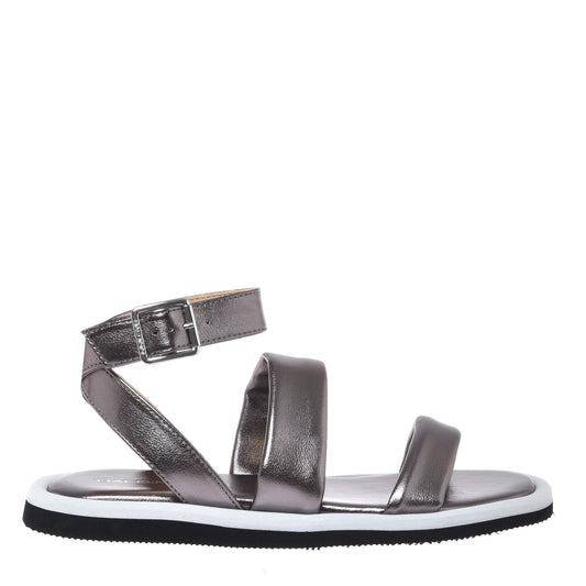 Laminated grey leather sandal