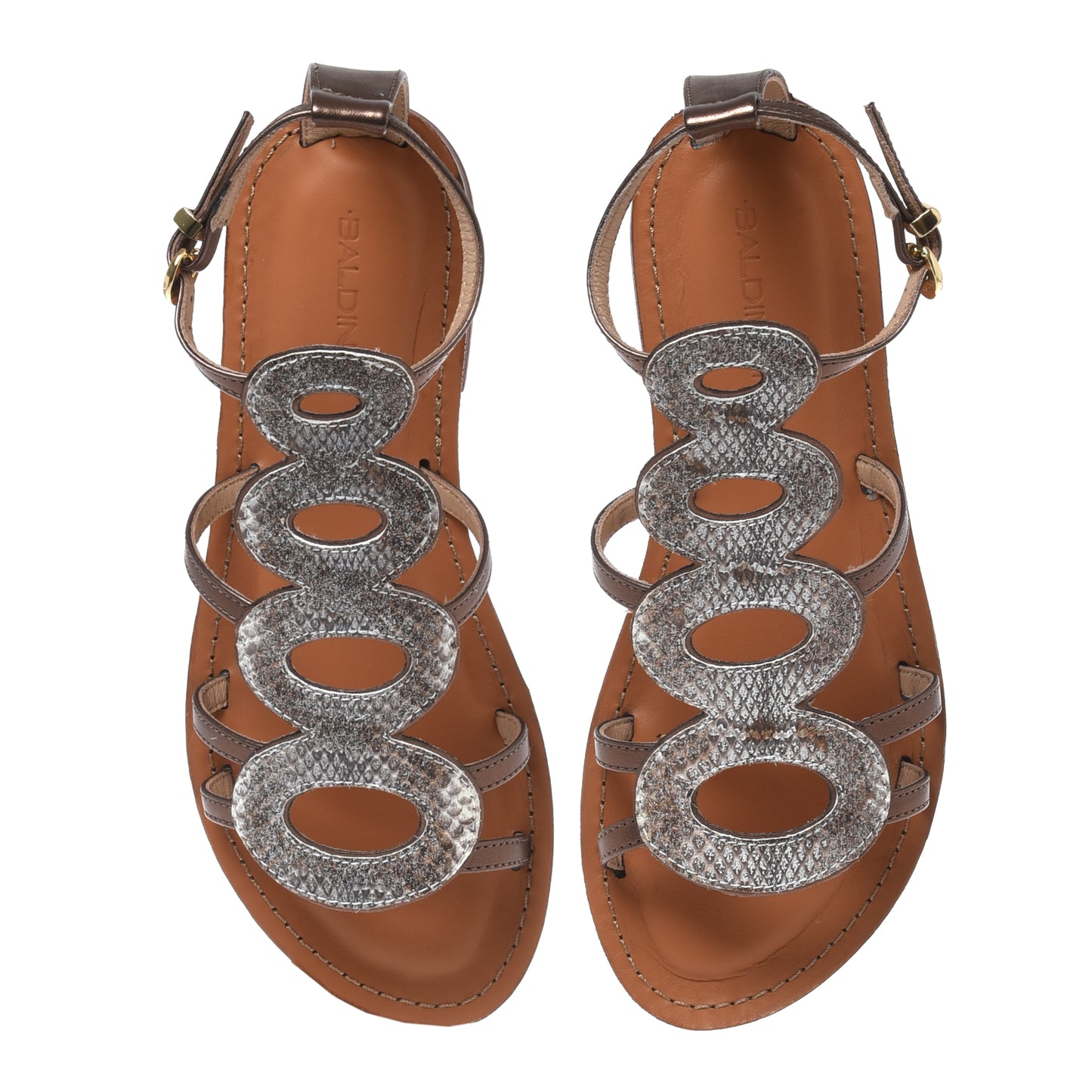 Sandale en imprimé python laminé marron