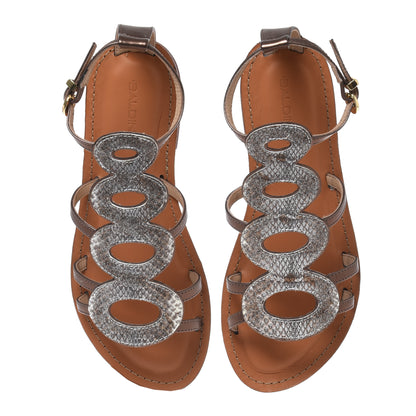 Sandale en imprimé python laminé marron