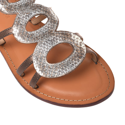 Sandale en imprimé python laminé marron