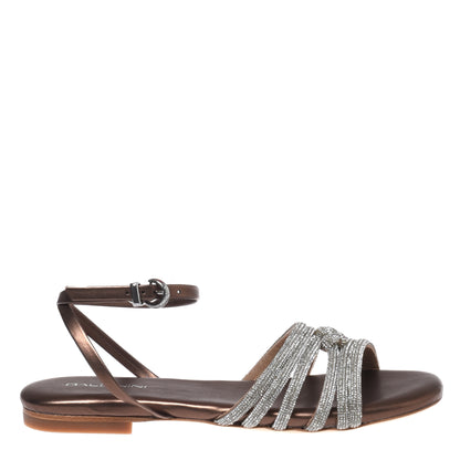 Sandale avec strass en éco-cuir marron foncé