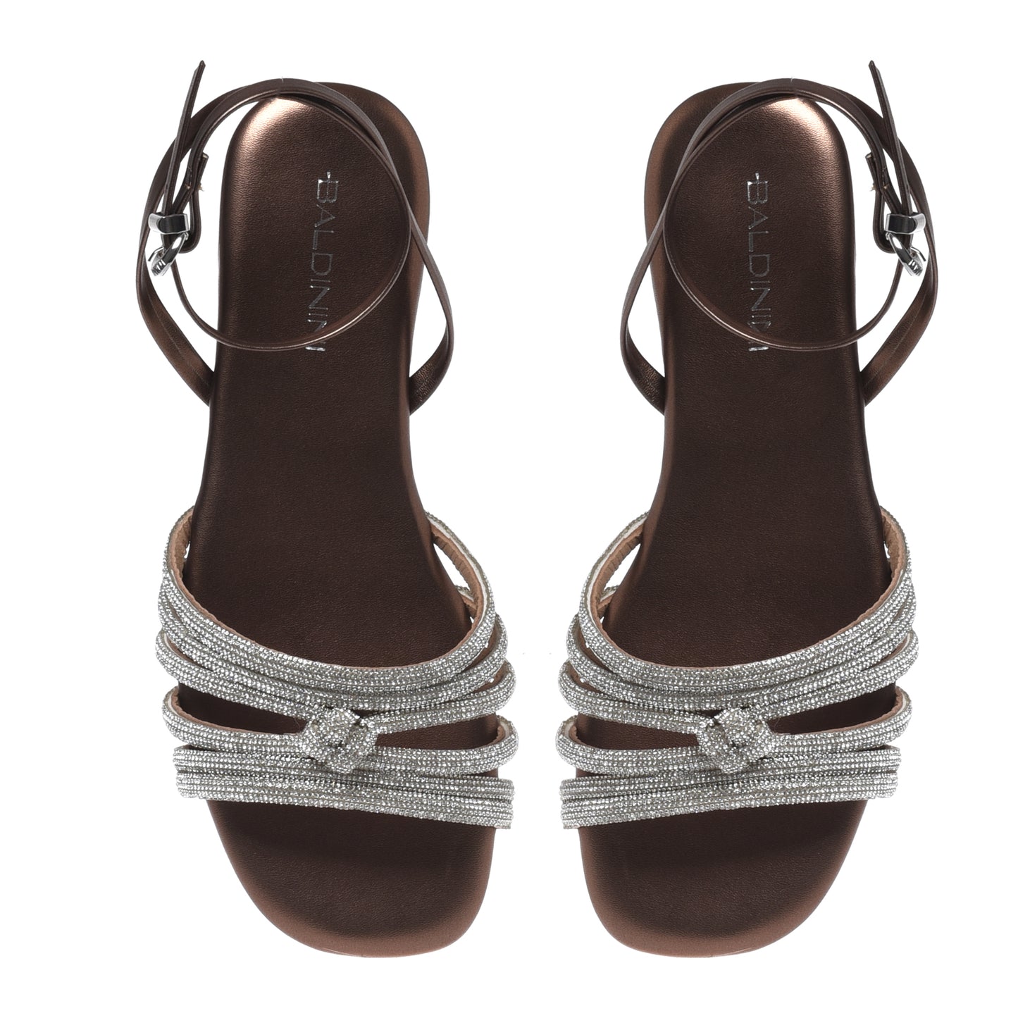 Sandale avec strass en éco-cuir marron foncé