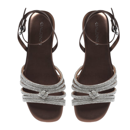 Sandale avec strass en éco-cuir marron foncé