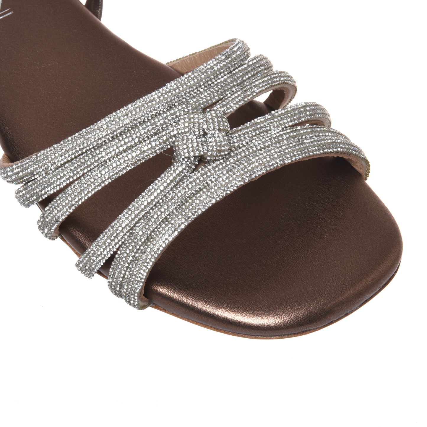Sandale avec strass en éco-cuir marron foncé