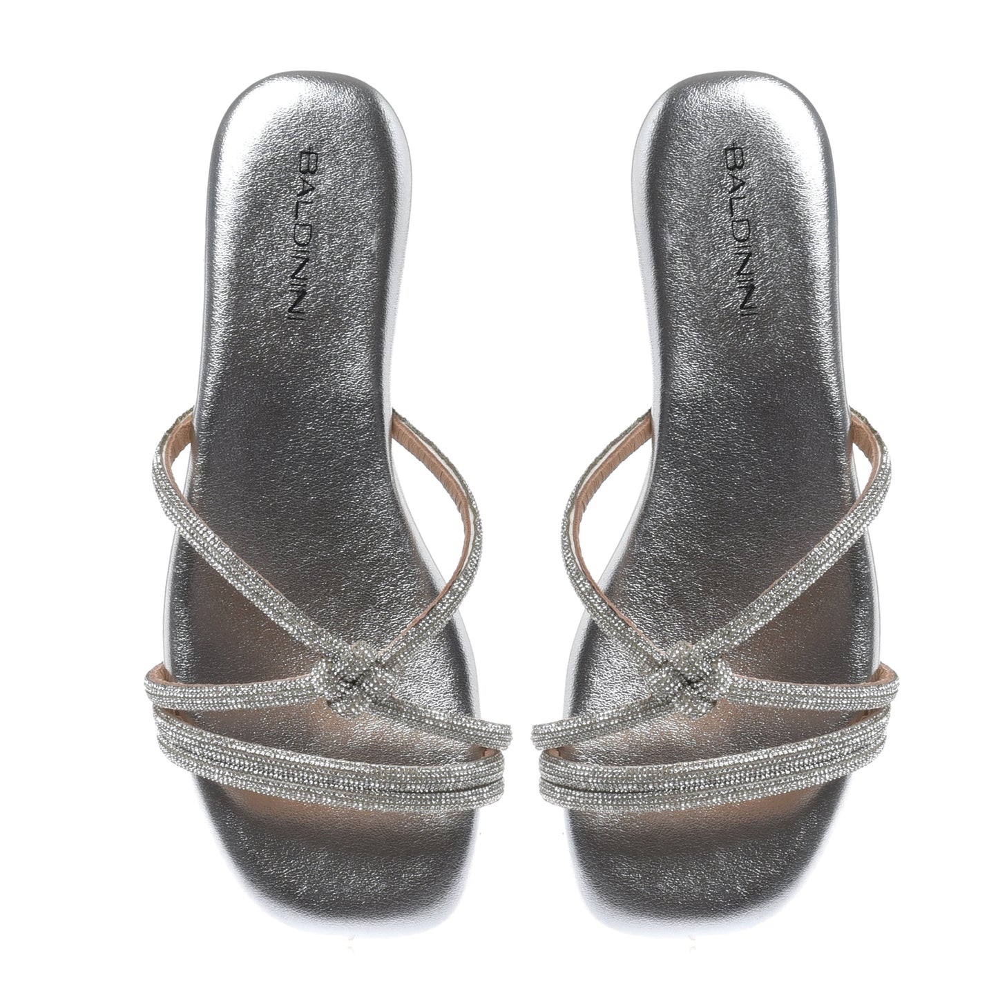 Mule avec strass en éco-cuir argent