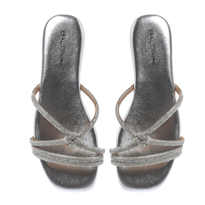 Mule avec strass en éco-cuir argent