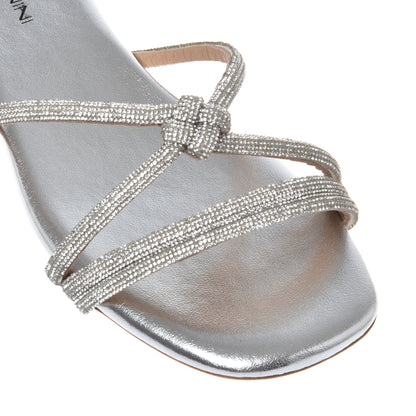Mule avec strass en éco-cuir argent
