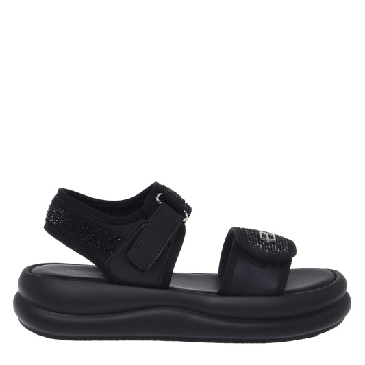Black lycra sandal with rhinestones