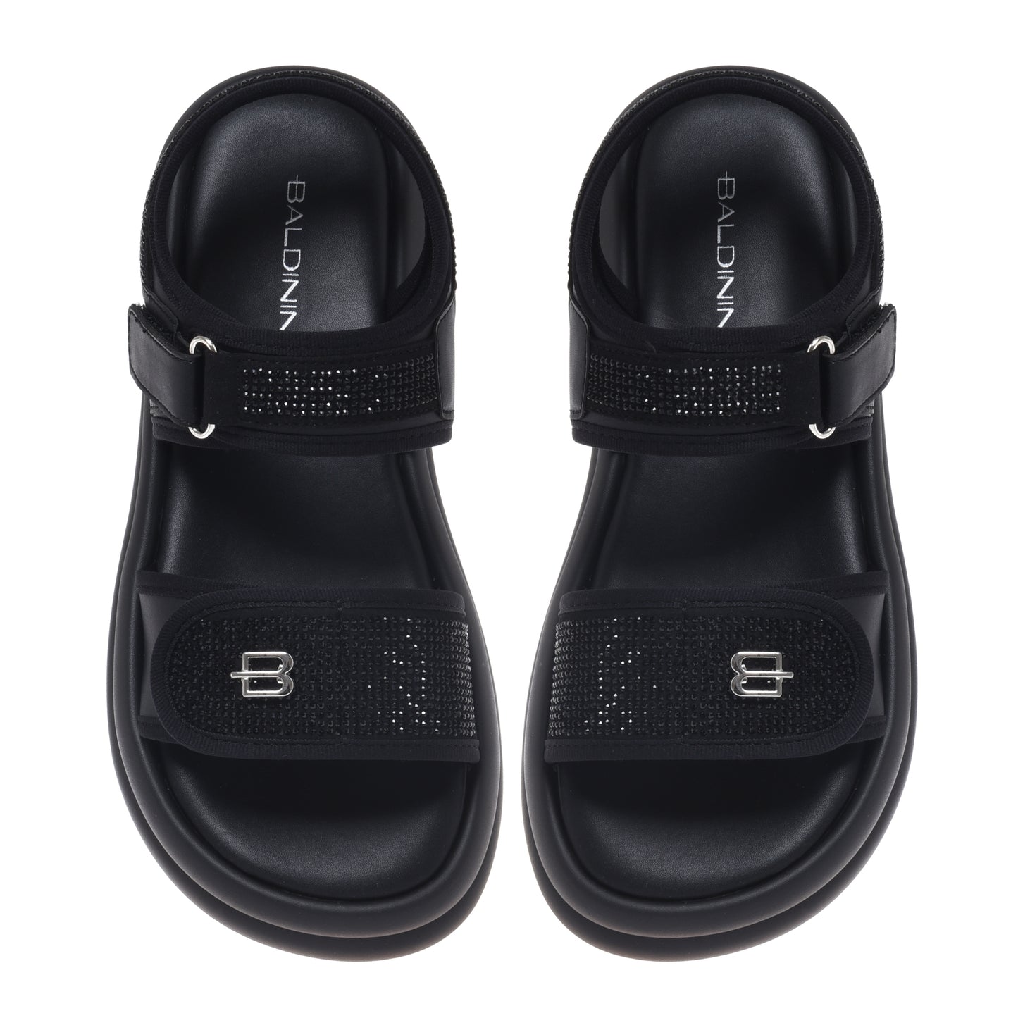 Black lycra sandal with rhinestones