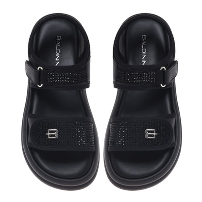 Black lycra sandal with rhinestones