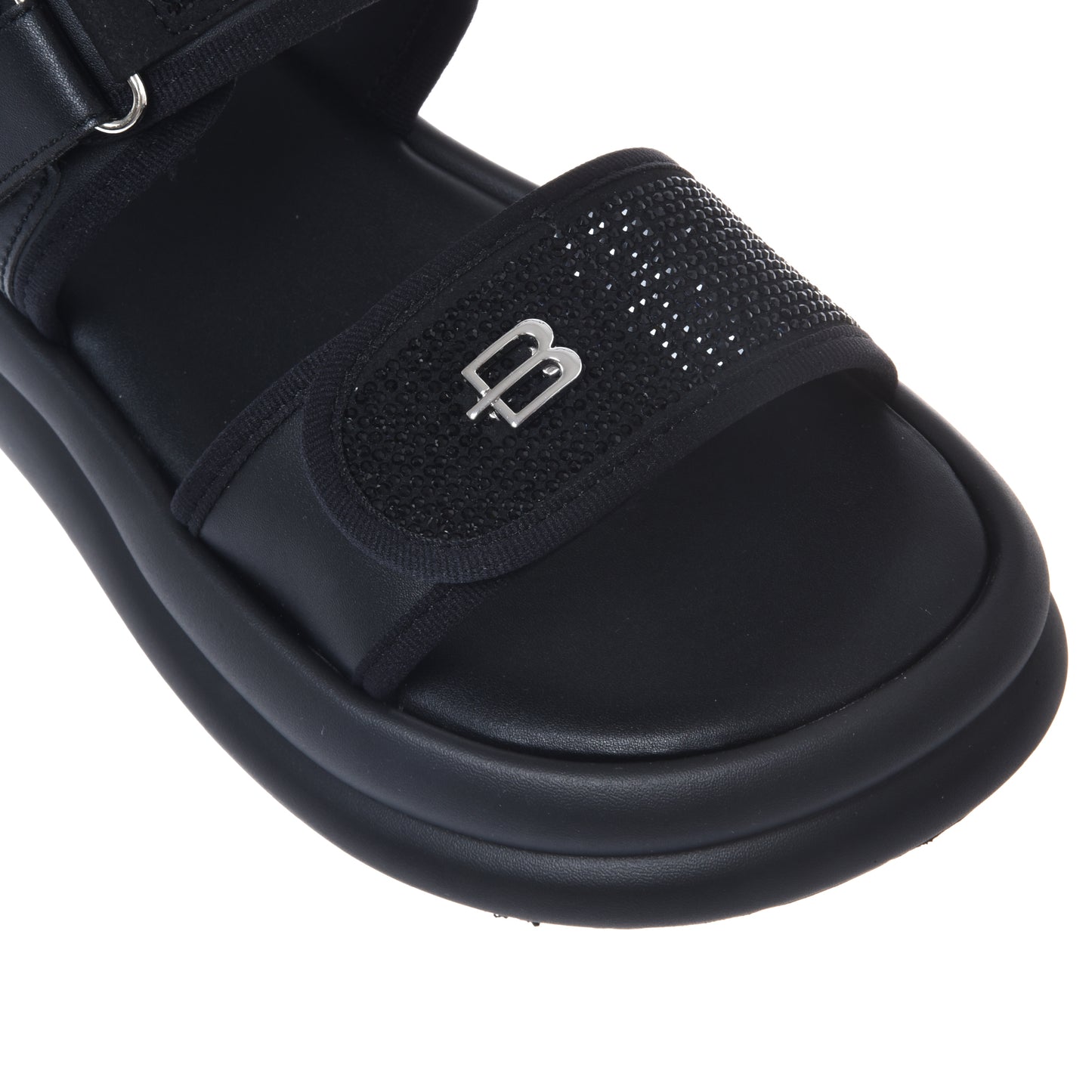 Black lycra sandal with rhinestones