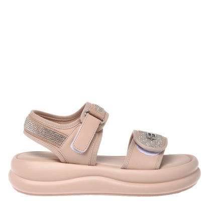 Nude lycra sandal with rhinestones