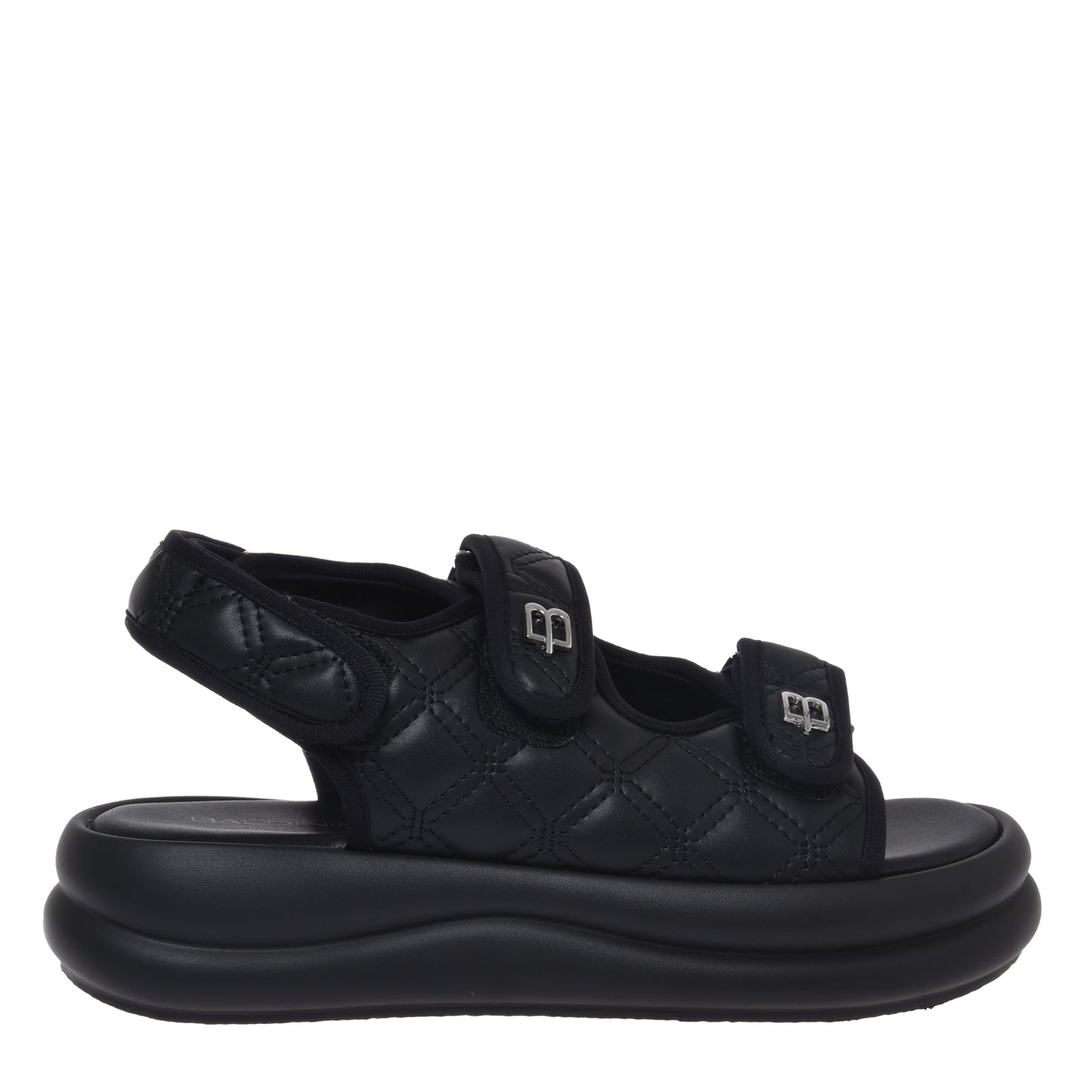 Quilted black faux leather sandal