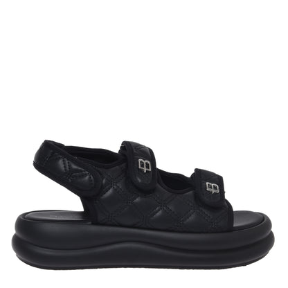 Quilted black faux leather sandal