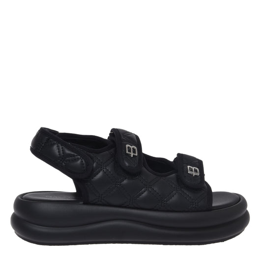 Quilted black faux leather sandal