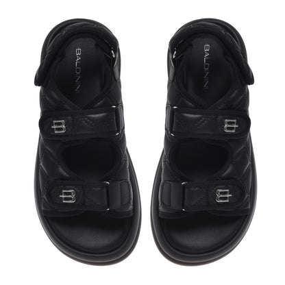 Quilted black faux leather sandal