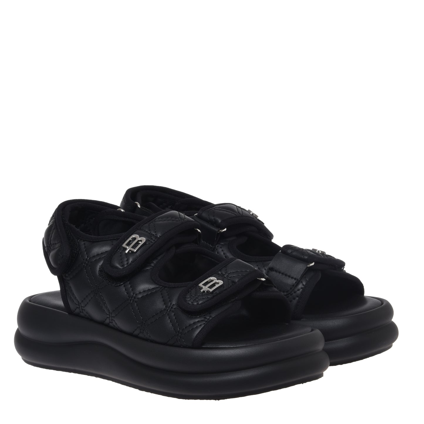 Quilted black faux leather sandal