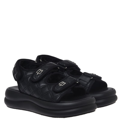 Quilted black faux leather sandal