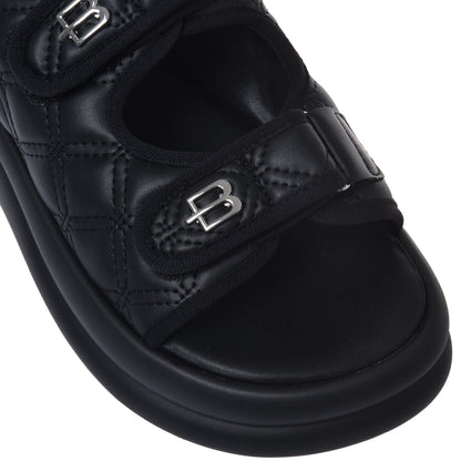 Quilted black faux leather sandal