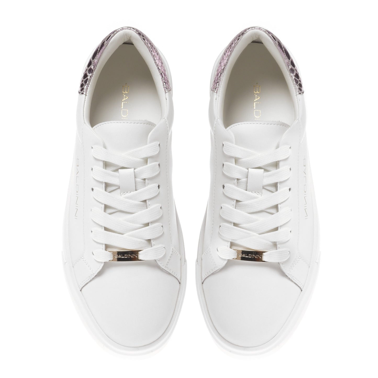 Sneaker in pelle e pelle laminata stampa pitone rosa