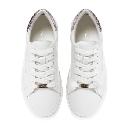 Sneaker in pelle e pelle laminata stampa pitone rosa