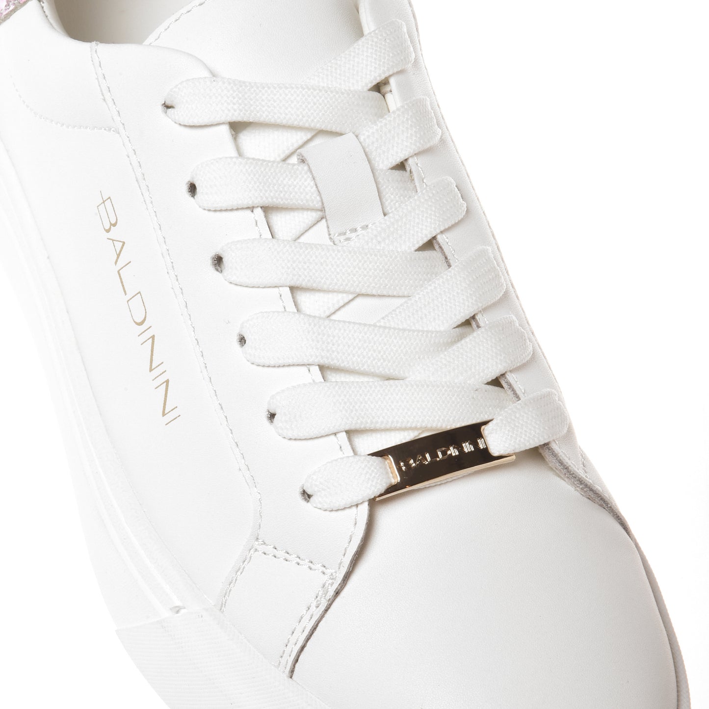 Sneaker in pelle e pelle laminata stampa pitone rosa